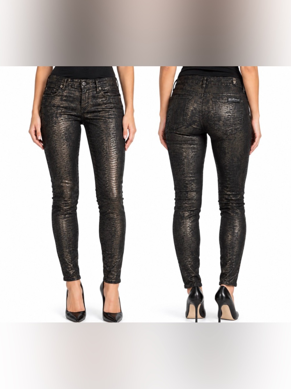7 For All Mankind The Skinny High Gloss Snake Coated Jeans Size 26